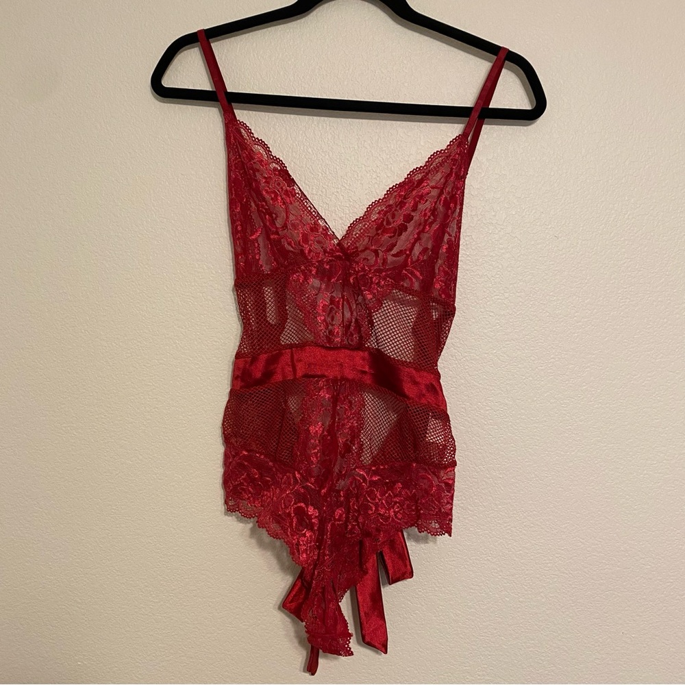 Burgundy Lace Teddy with Tie on the Back